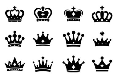 Kraliyet Kralı ve Kraliçesi Taht Silueti Simgesi Beyaz Arkaplan 'da Vektör Tanımlama Ayarları.