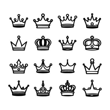 Kraliyet Kralı ve Kraliçesi Taht Silueti Simgesi Beyaz Arkaplan 'da Vektör Tanımlama Ayarları.