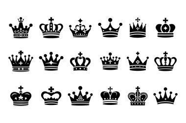 Kraliyet Kralı ve Kraliçesi Taht Silueti Simgesi Beyaz Arkaplan 'da Vektör Tanımlama Ayarları.