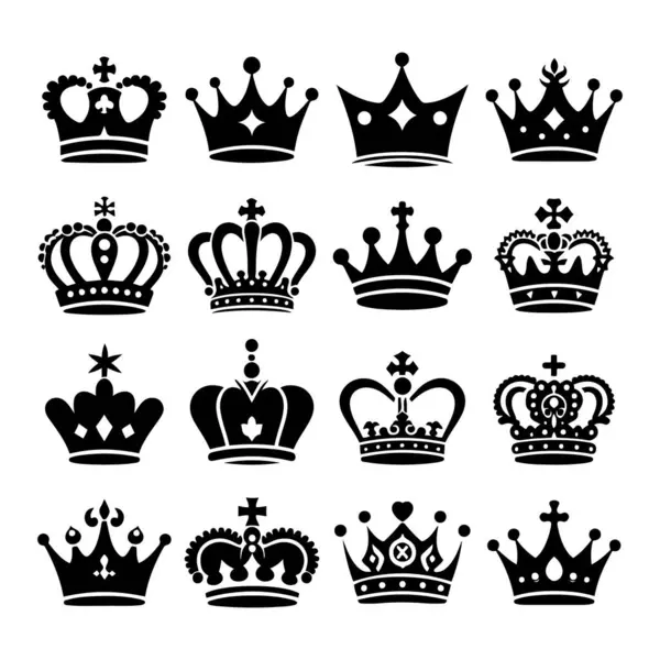 Kraliyet Kralı ve Kraliçesi Taht Silueti Simgesi Beyaz Arkaplan 'da Vektör Tanımlama Ayarları.