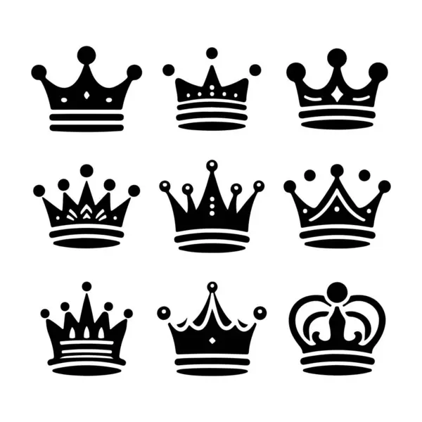 Kraliyet Kralı ve Kraliçesi Taht Silueti Simgesi Beyaz Arkaplan 'da Vektör Tanımlama Ayarları.