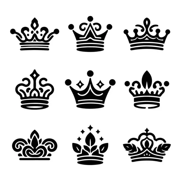 Kraliyet Kralı ve Kraliçesi Taht Silueti Simgesi Beyaz Arkaplan 'da Vektör Tanımlama Ayarları.