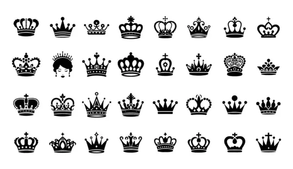 Kraliyet Kralı ve Kraliçesi Taht Silueti Simgesi Beyaz Arkaplan 'da Vektör Tanımlama Ayarları.