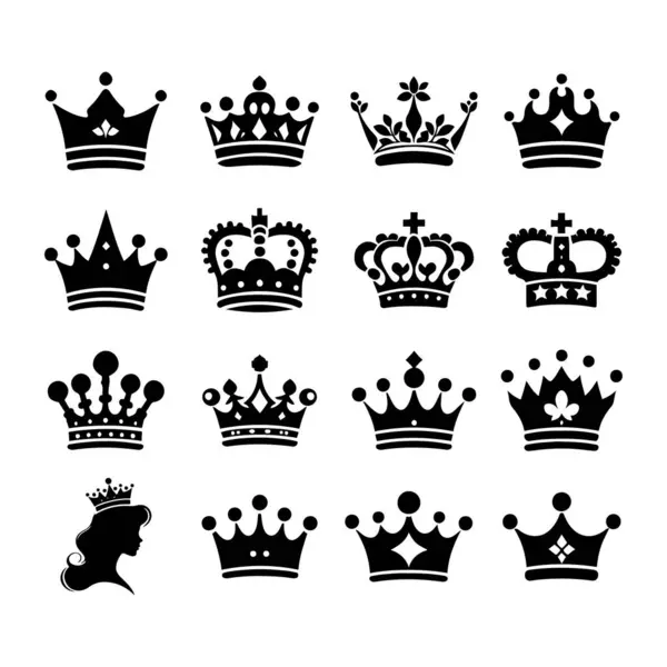 Kraliyet Kralı ve Kraliçesi Taht Silueti Simgesi Beyaz Arkaplan 'da Vektör Tanımlama Ayarları.