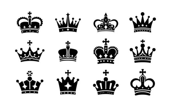 Kraliyet Kralı ve Kraliçesi Taht Silueti Simgesi Beyaz Arkaplan 'da Vektör Tanımlama Ayarları.