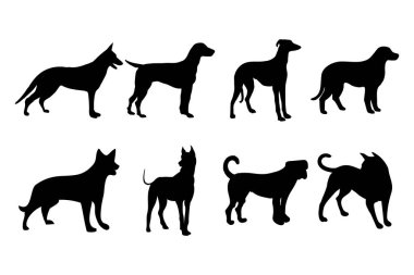 Beyaz Arkaplanda Köpek Türü Siluet Vektörü illüstrasyonuName. 