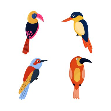 Colorful Birds Set Vector illustration isolated on white Background. clipart