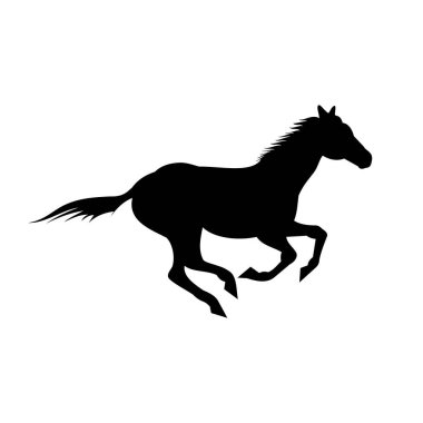 Beyaz Arkaplanda Siyah Koşan At Siluet Vektörü illüstrasyonu.