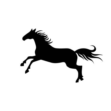 Beyaz Arkaplanda Siyah Koşan At Siluet Vektörü illüstrasyonu.