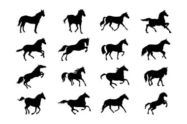 Beyaz Arkaplanda Siyah Koşan At Siluet Vektörü illüstrasyonu.