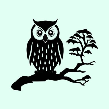 Beyaz bir arkaplanda ağaç dalı vektör illüstrasyonunda Baykuş Silueti.