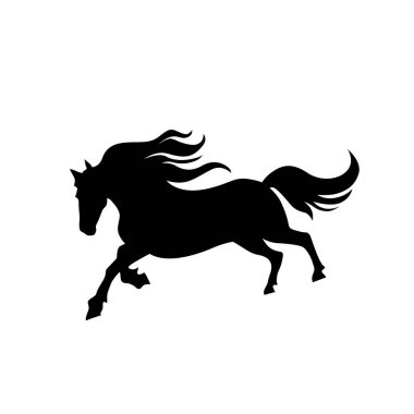 Beyaz Arkaplanda Siyah Koşan At Siluet Vektörü illüstrasyonu.