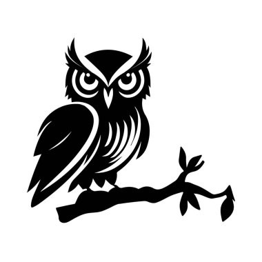 Beyaz bir arkaplanda ağaç dalı vektör illüstrasyonunda Baykuş Silueti.