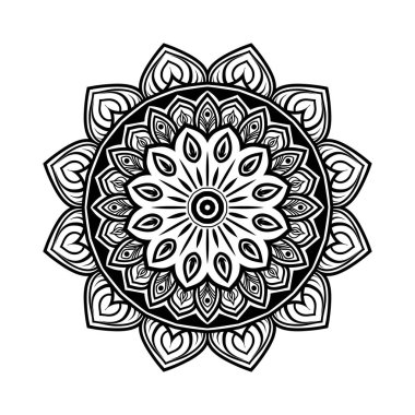 Yuvarlak Süslü Mandala Şablonu, Beyaz İzole Arkaplan Etnik Mandala.