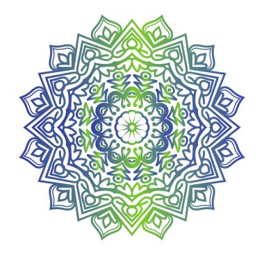 Renkli Yuvarlak Süslü Çiçek Mandala Şablonu, Beyaz İzole Arkaplan Etnik Mandala.