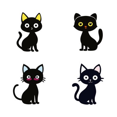 Beyaz arkaplanda şirin kedi siyah siluet vektör çizimi