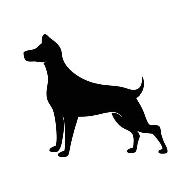 Beyaz arkaplanda duran Siyah Köpek Silüeti vektör çizimi