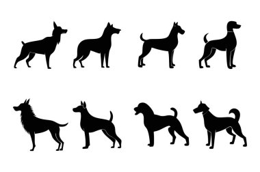 Köpek kümesi vektör siluetini beyaz arkaplanda üretir