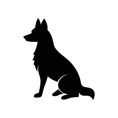 Beyaz arka planda oturan bir Alman çoban köpeğinin tam vücut vektör çizimi