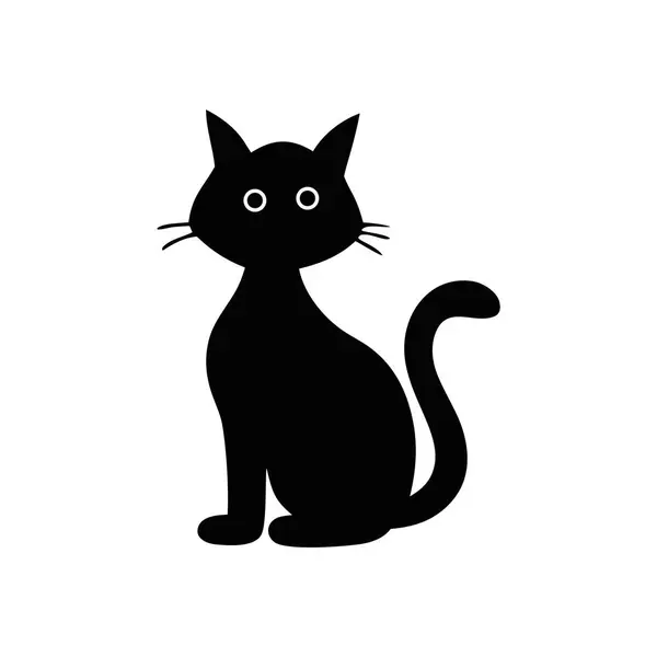 Beyaz arkaplanda siyah kedi oturan siluet vektör sanat çizimi