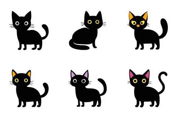 Beyaz arkaplanda şirin kedi siyah siluet vektör çizimi