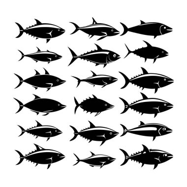 Ton Balığı Siluet vektör logo resimleme kümesi