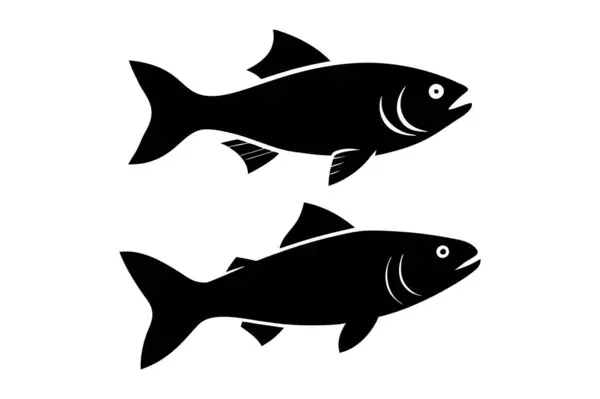 Beyaz Arkaplanda İki Somon Balığı Siluet Vektörü illüstrasyonu