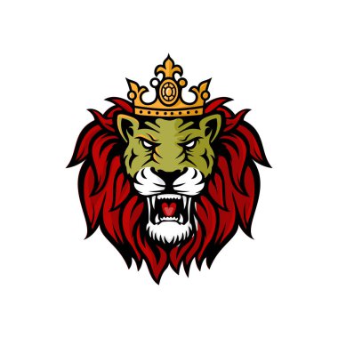 Aslan Minimalist Maskot Logosu Simgesi Bir Crown Vector illüstrasyonu Giyiyor