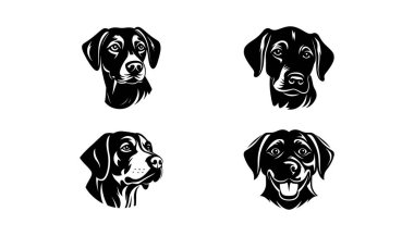 Köpek kafası siluet vektörü seti. Beyaz arkaplanda evcil hayvan seti vektör illüstrasyonunu üretir