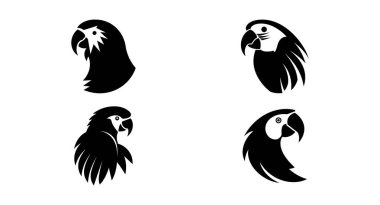 Papağan kafa vektör çizimi seti. Papağan baş logo silueti tasarımı