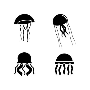 Sualtı denizanası vektör çizimi. Denizanası silueti sanatı