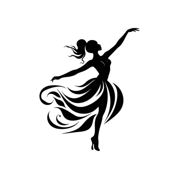 Siyah siluetin dansçı kız vektör çizimi. Beyaz arka planda dansçı kız