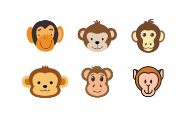 Şirin maymun kafası ikon vektörü, işaret, sembol, logo silueti çizimi. Bir maymun simgesinin düz tasarımı