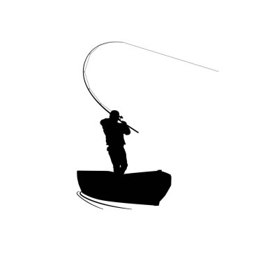 Balıkçılar bir tekne ikonu vektör siluetinde balık yakalıyorlar
