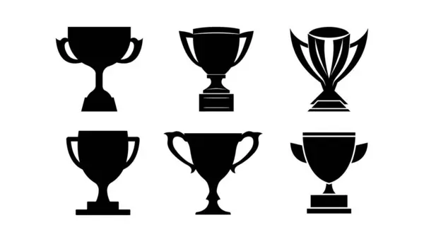 Kazanan kupa simgesi seti, beyaz arkaplanda fincan vektör illüstrasyonu