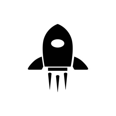 Beyaz Arkaplan Üzerine Basit Uzay Roketi Simgesi Siluet Vektör İllüstrasyonu.