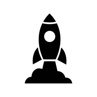 Beyaz Arkaplan Üzerine Basit Uzay Roketi Simgesi Siluet Vektör İllüstrasyonu.