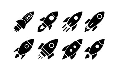 Uzay Roketi Simgesi seti. Uzay Aracı Simgesi Vektör Resmini Ayarla.