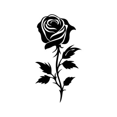 Beyaz Arkaplanda Yaprak Vektörü İllüstrasyonlu Basit Bir Gül.