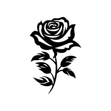 Beyaz Arkaplanda Yaprak Vektörü İllüstrasyonlu Basit Bir Gül.