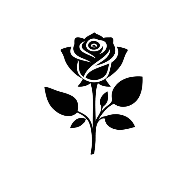 Beyaz Arkaplanda Yaprak Vektörü İllüstrasyonlu Basit Bir Gül.