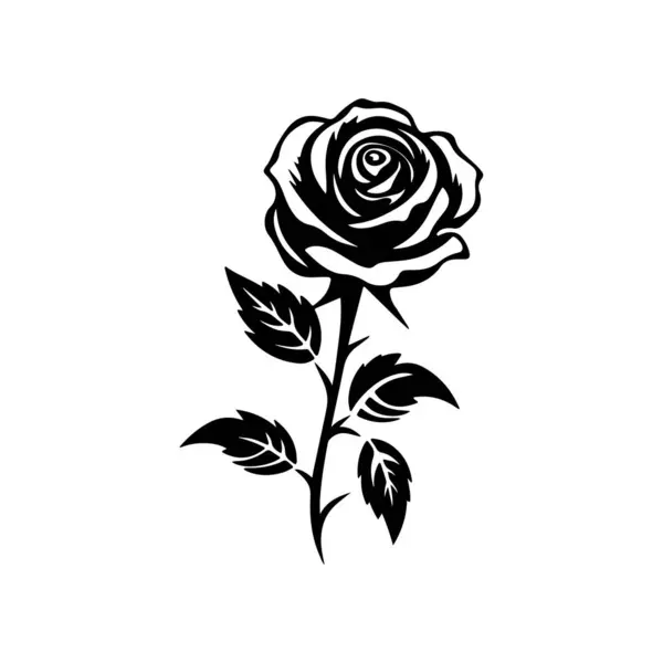 Beyaz Arkaplanda Yaprak Vektörü İllüstrasyonlu Basit Bir Gül.