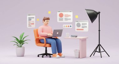 ui tasarım elemanları olan bir dizüstü bilgisayarın 3D görüntüsü