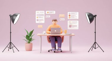 Bilgisayarda çalışan kişinin çevrimiçi iletişim elemanları ile 3D görüntülemesiName