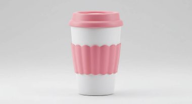 3 boyutlu pembe ve beyaz seyahat kupası, deniz tarağı kollu model.