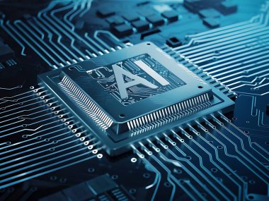 3D elektronik devre kartı, devre kartı, teknoloji arka planı.