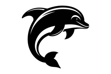 Yunus vektör simgesi. Siyah vektör logosu beyaz arka plan yunusuna izole edildi.