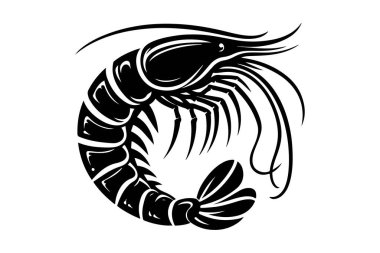 Beyaz arkaplanda siyah bir karides silueti