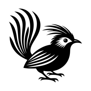 Süslü uçan kuşun dallı siyah silueti.