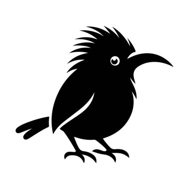 Beyaz üzerine siyah bir karga silueti.